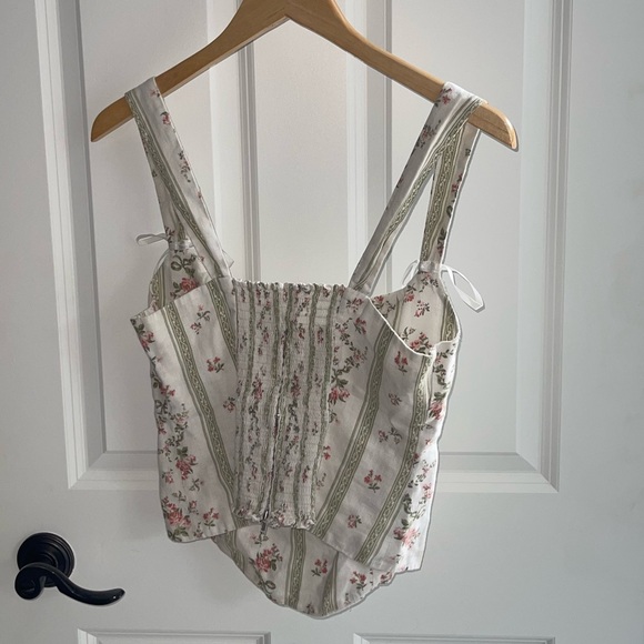 Reformation Minton Linen 100% Linen Floral Striped Sleeveless Top Bustier Sz 8 - Picture 5 of 13